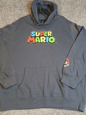 Super Mario Graphic Hoodie - Gray - New w/ Imperfections - See Description